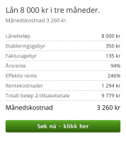 Skjermdump hentet fra Folkia.no viser en effektiv rente på 246 prosent. Skjermdump priser Folkia